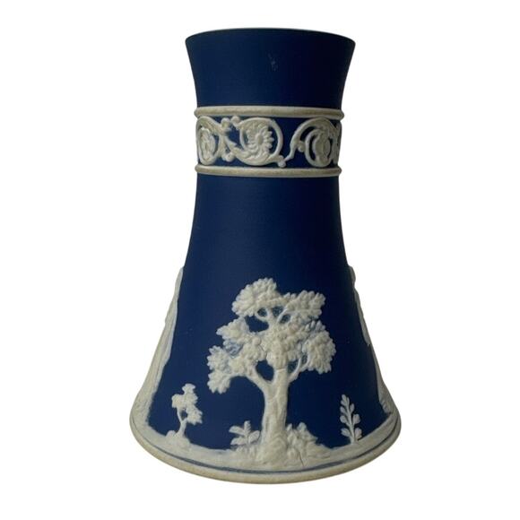 Antique 19th Century William Adams & Sons Jasperware Vase Blue White Embossed - Picture 3 of 12